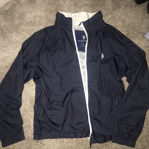 blue and white polo jacket